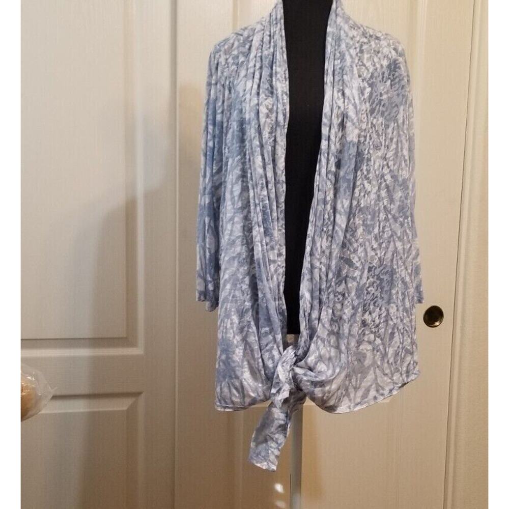 Ruby Rd Cardigan/Shrug Lite Blue/White Tie  or Not Hem Knot, Long Sleeve, Sz 1X